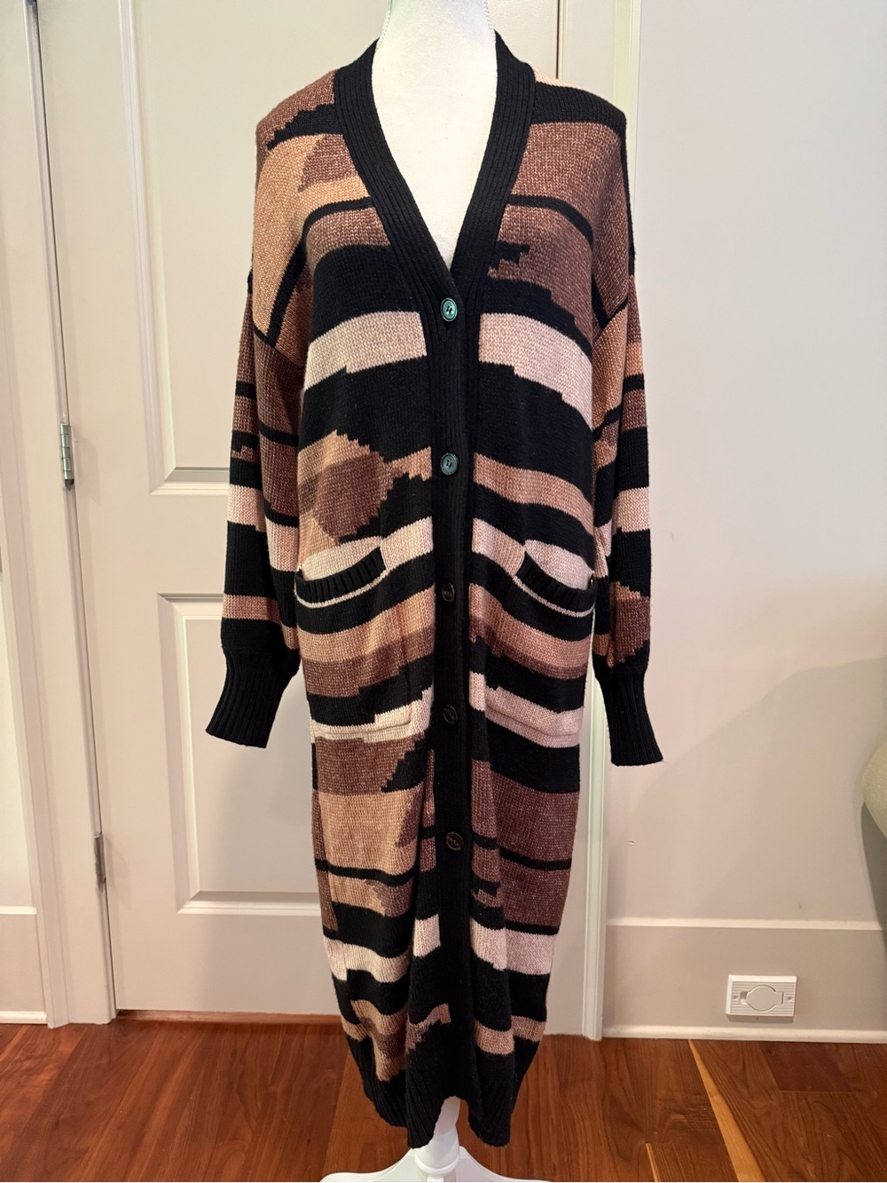 Saltwater Luxe Longline Abstract Stripe Knit Duster Cardigan